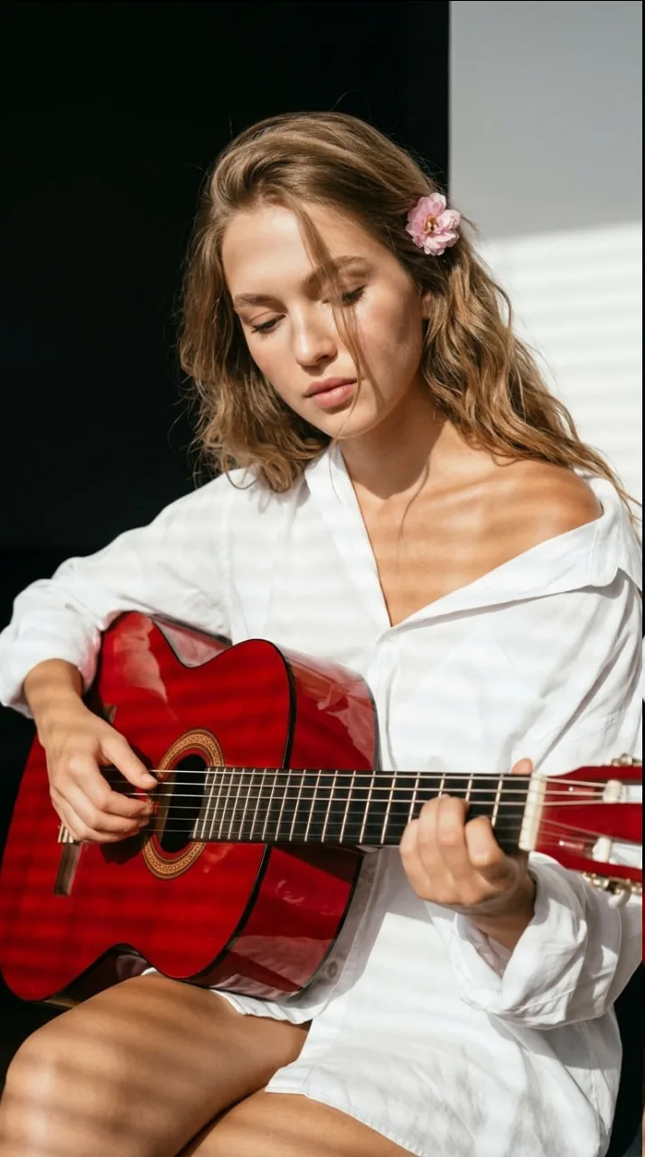 🎸 Красная гитара, белая рубашка