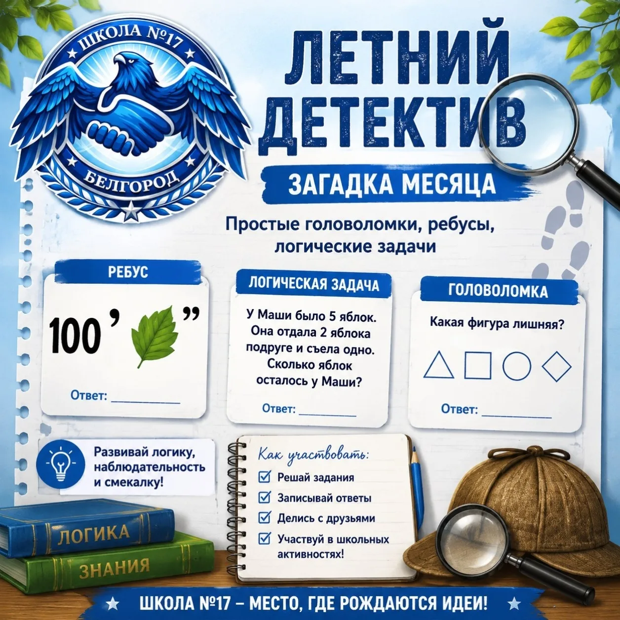 🔎 Разгадывайте загадки летнего детектива! 🕵️‍♂️

Проверьте свою логику и дедукцию — будет интересн