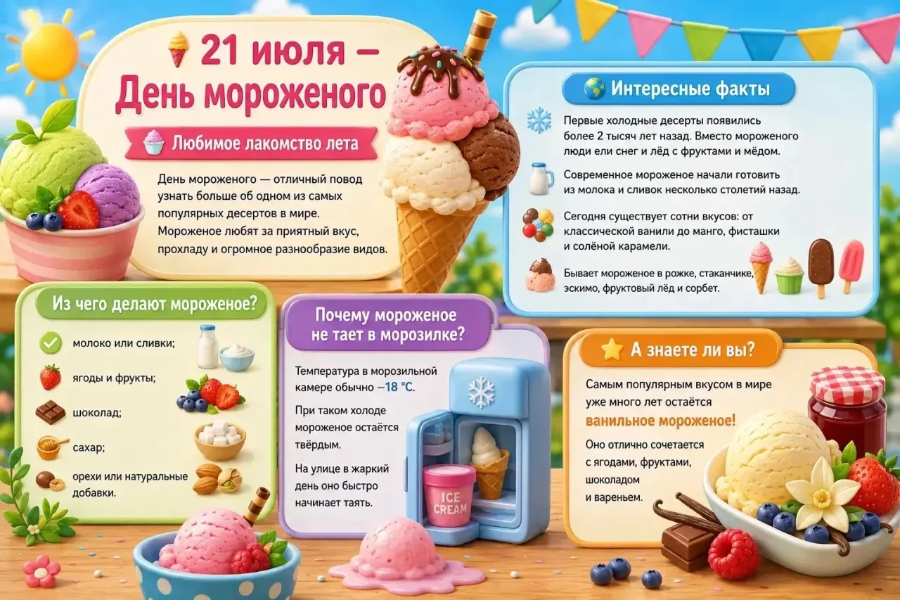 ❗️Сладкий праздник в нашем детском саду! 🍦💗🌸

Сегодня, 21 июля, во всем мире отмечают самый вкусн