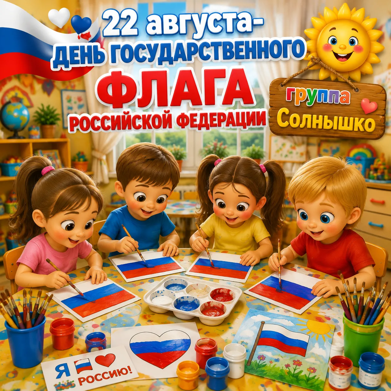 ☀️ Группа «Солнышко» спешит с поздравлением ко Дню Государственного флага России! 🇷🇺