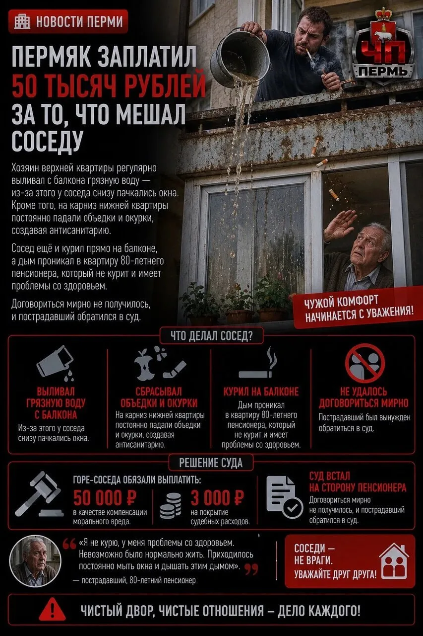 💸 Пермяк заплатит 50 тысяч рублей за издевательства над соседом