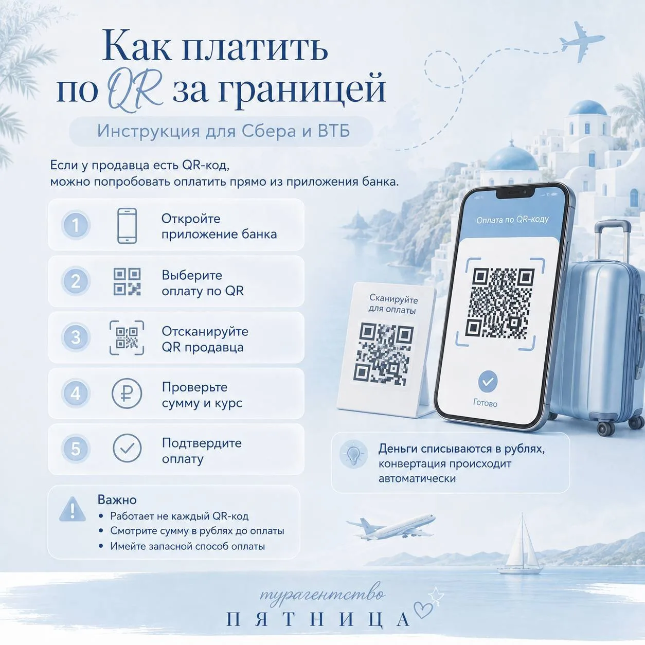 Как платить по QR-коду за границей через Сбер или ВТБ