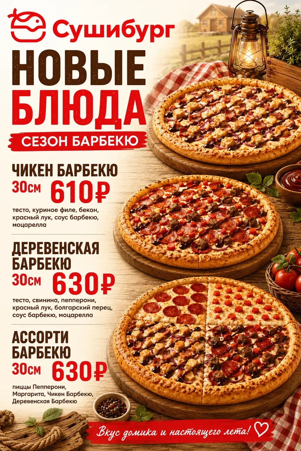Сезон барбекю у нас разгорелся не на шутку 🔥

Тут тебе и Чикен, и Деревенская, и Ассорти — всё как 