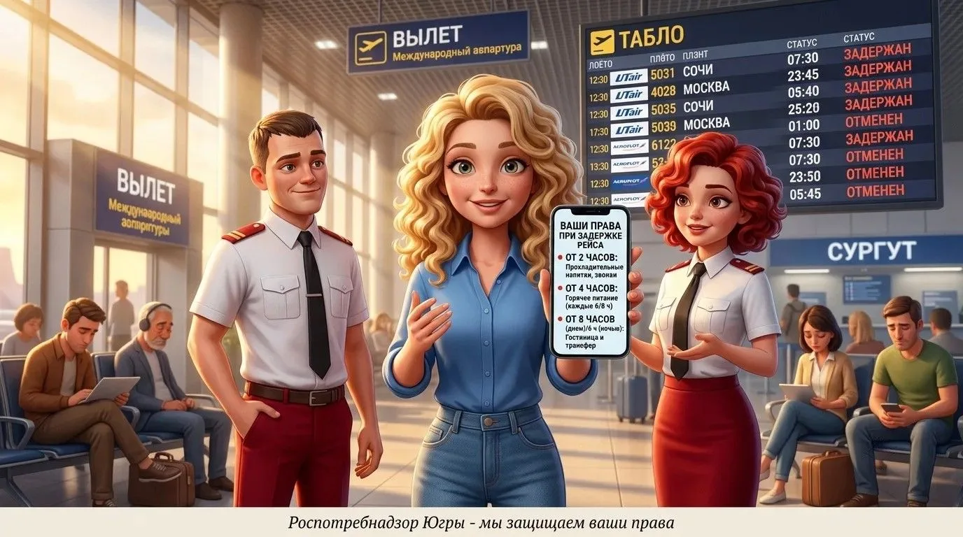 Застряли в аэропорту Сургута? Ваши права при задержке рейса ✈️ 
                                    