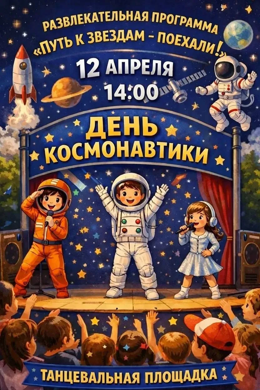 🧑‍🚀 Развлекательная программа «Путь к звёздам — Поехали!»   📅 Дата: 12 апреля  📍 Место: танцевальная