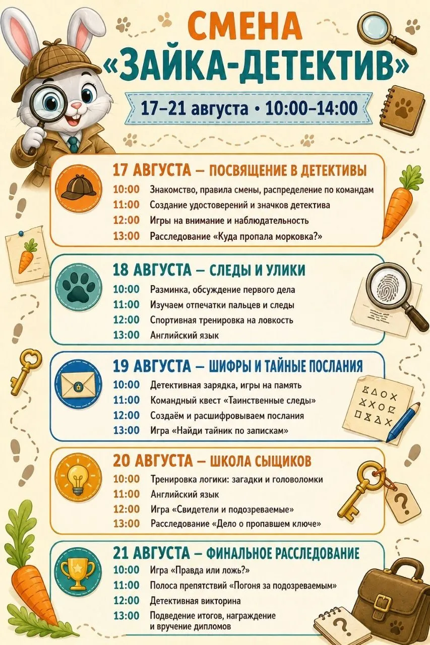 🕵️‍♂️ Открываем набор на тематическую смену «Зайка-детектив»!