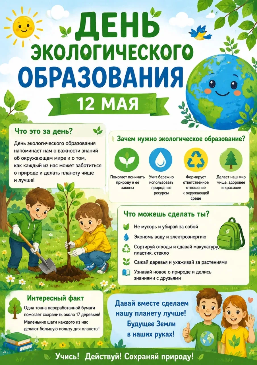 🌱 День экологического образования отмечают ежегодно 12 мая в России и странах СНГ.