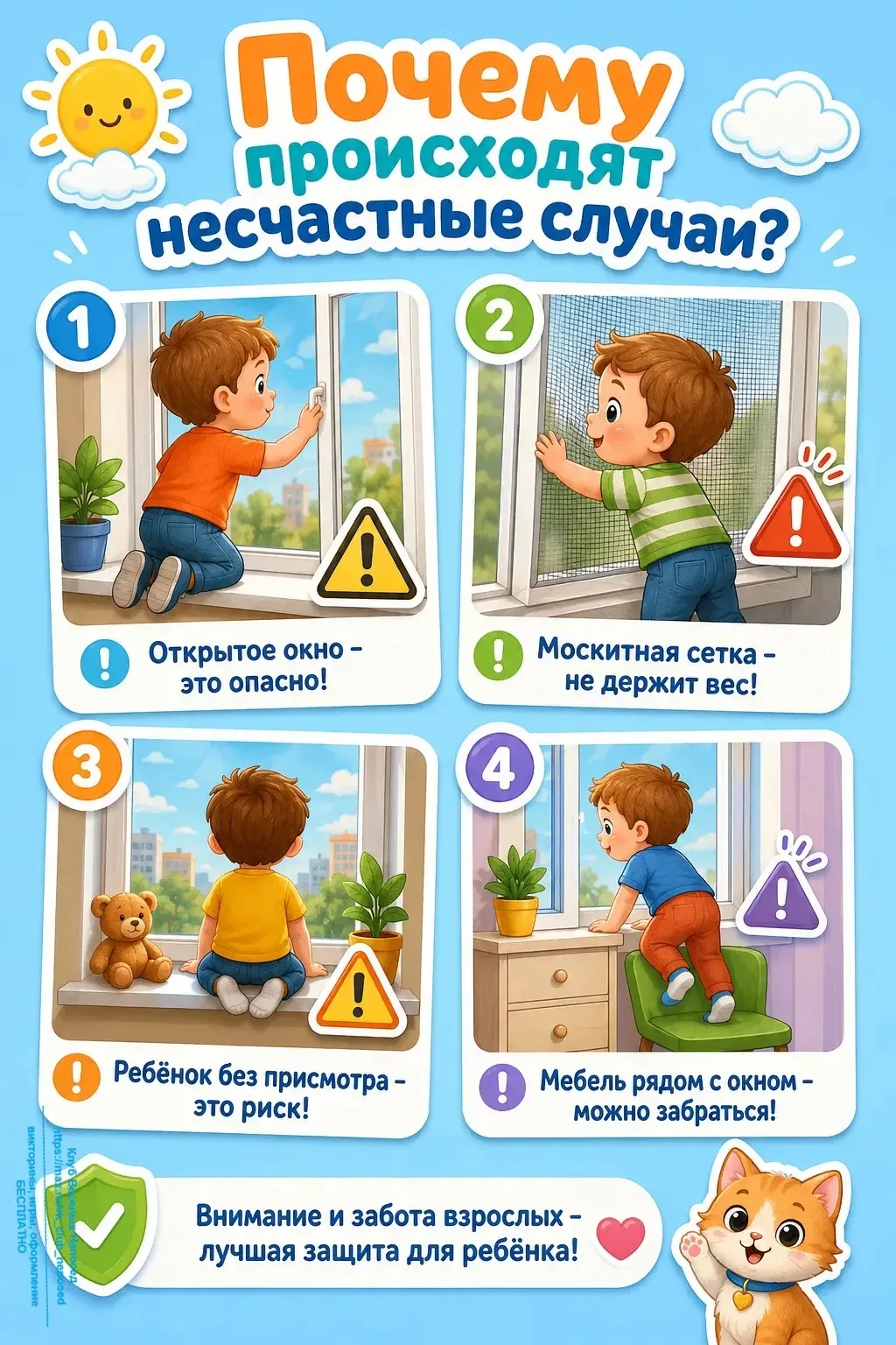 Давайте вместе создадим безопасную среду для наших малышей! На картинке — 4 главные лов...