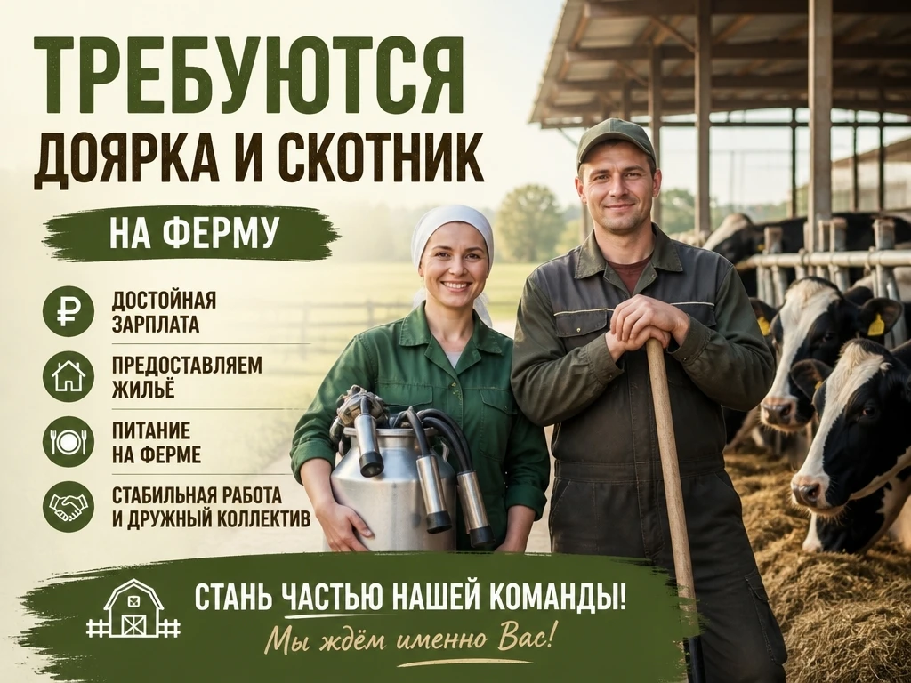 Требуется скотник и дояр/доярка на ферму, жильё и питание, от 60 000 ₽, пос… — публикация канала «Горловка.Объявления»