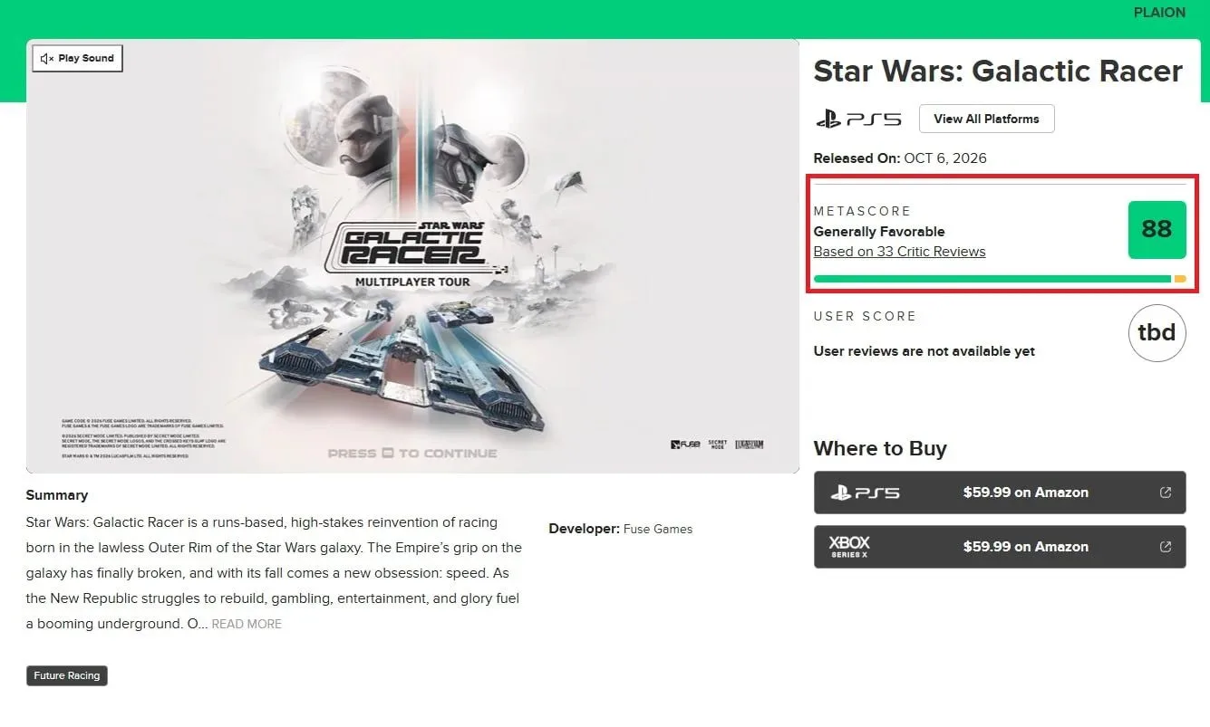 Критики высоко оценили Star Wars: Galactic Racer, присвоив игре 88 баллов на агрегатора...