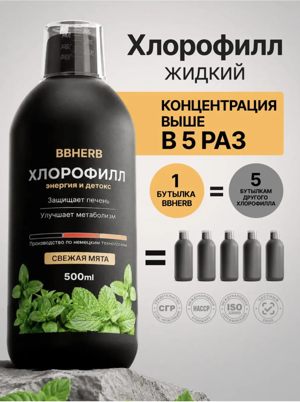 BBHERB Хлорофилл жидкий для похудения натуральный с мятой