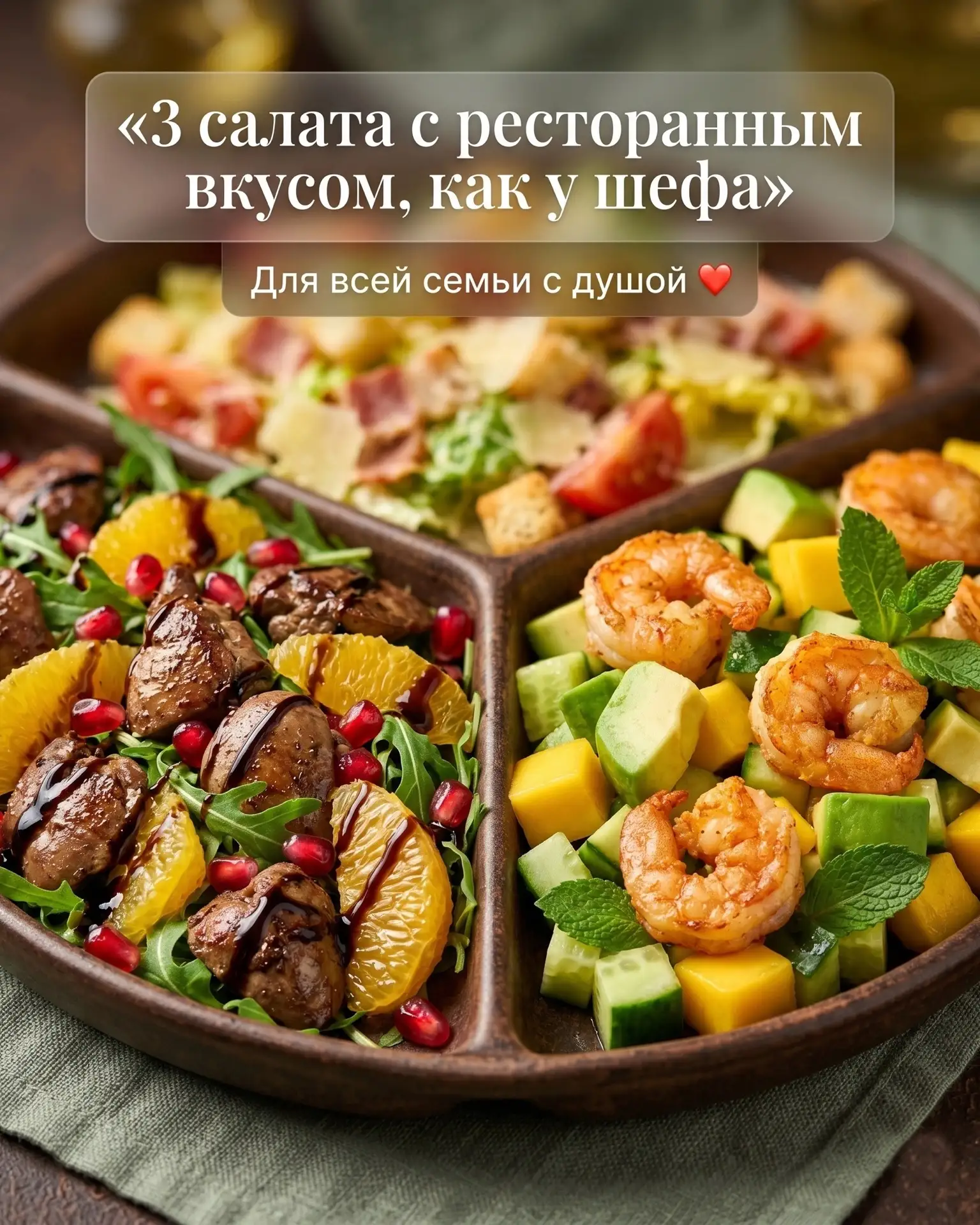 1⃣ Тёплый салат с печенью и гранатом 🍝