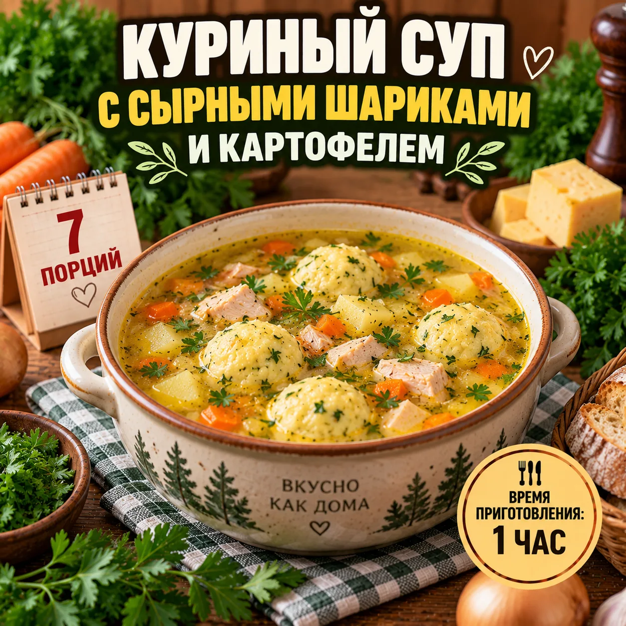 🍲 КУРИНЫЙ СУП С СЫРНЫМИ ШАРИКАМИ И КАРТОФЕЛЕМ