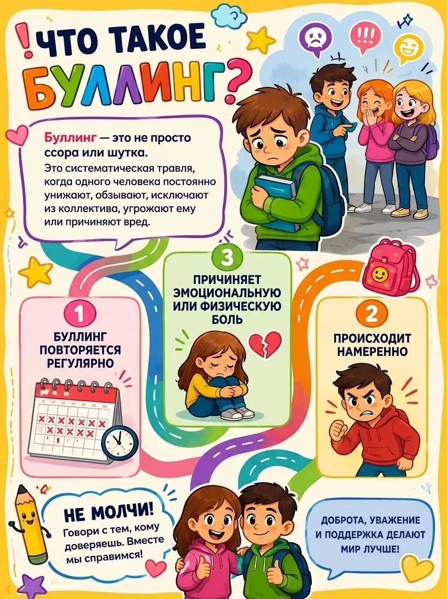 📌 Буллинг — проблема, о которой нельзя молчать.

Травля может коснуться любого ребенка, и часто она