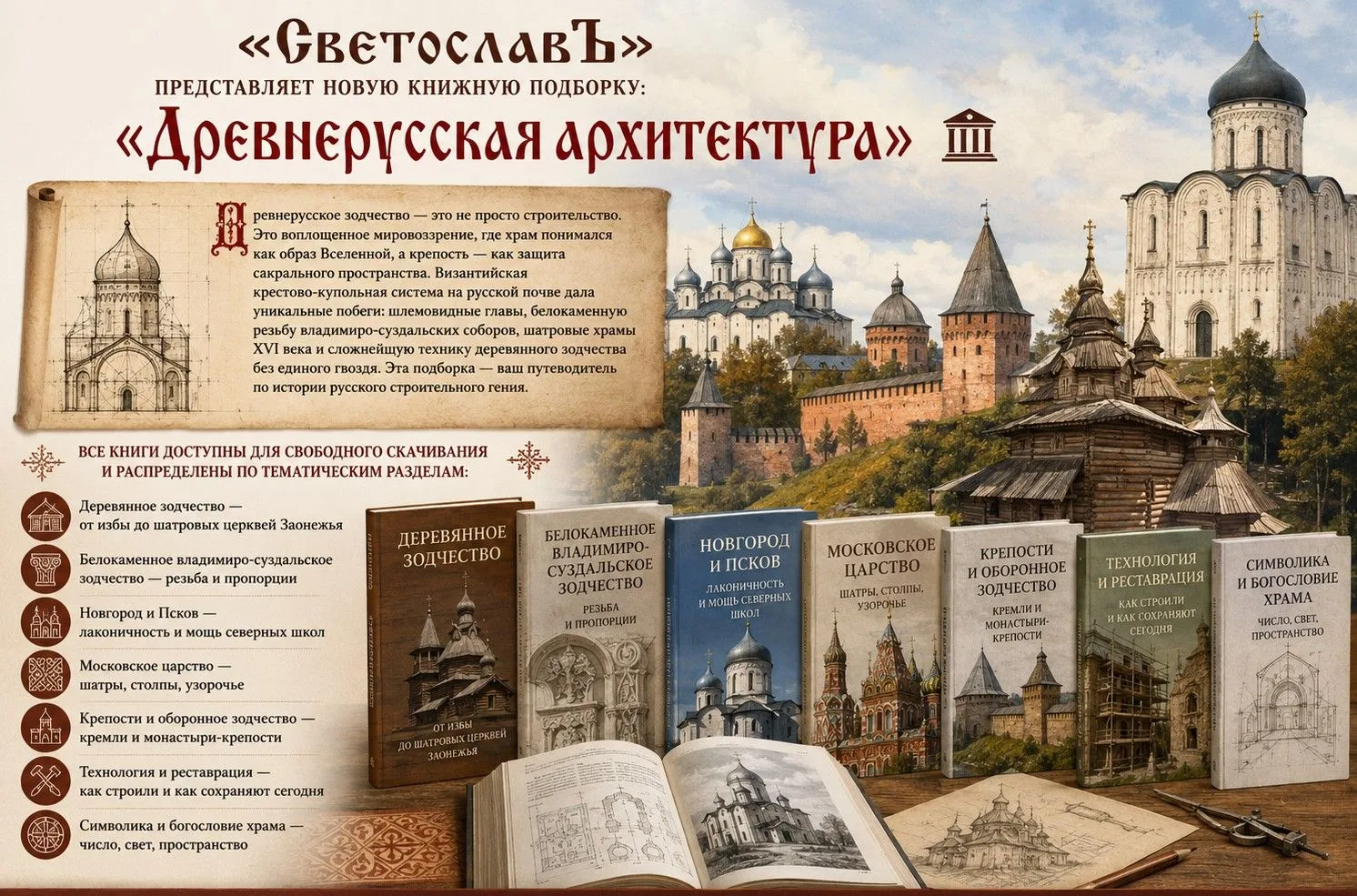 Фонд «СветославЪ» представляет новую книжную подборку: «Древнерусская архитектура» 

Древнерусское з
