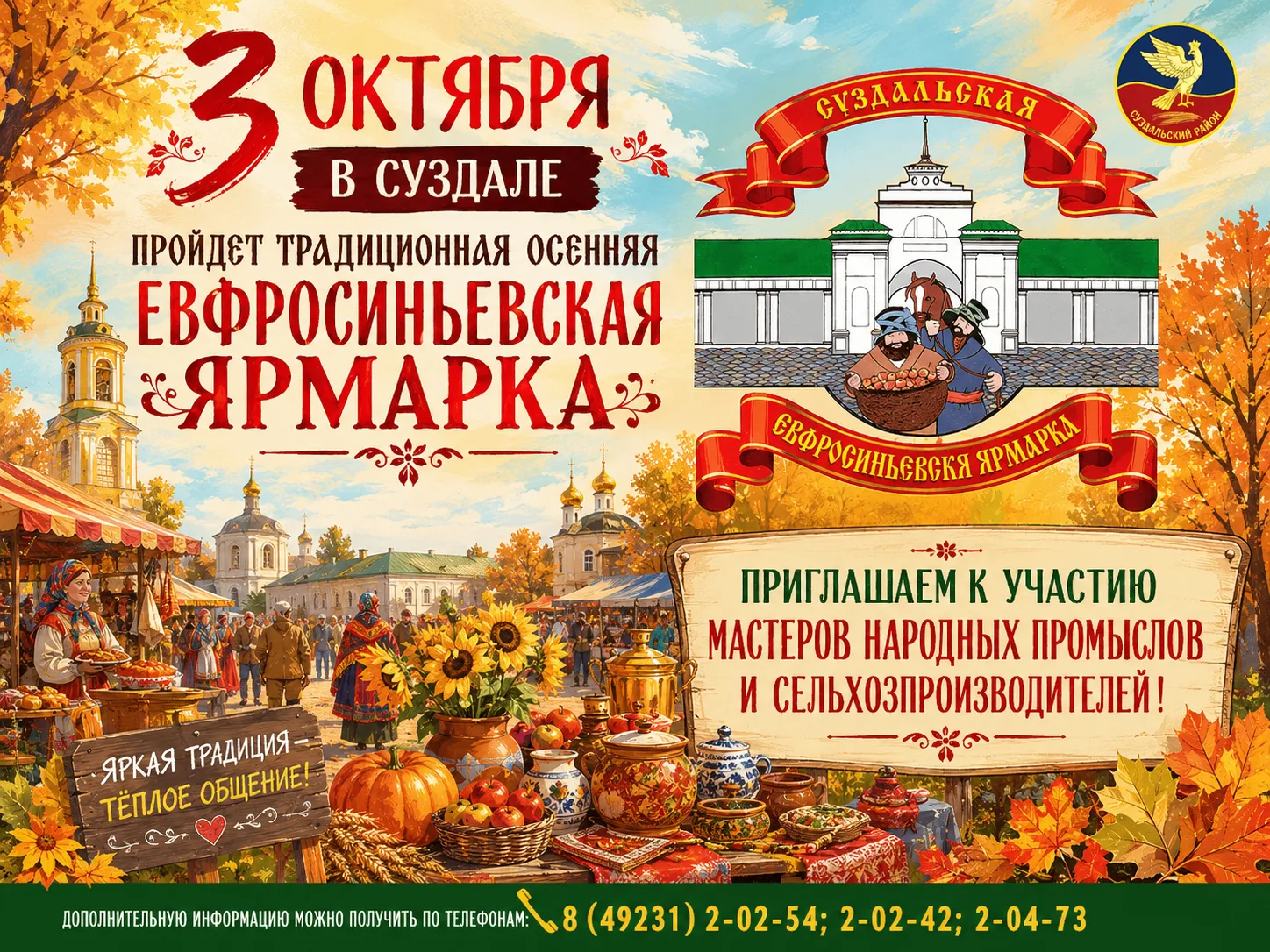 3 октября в Суздале пройдет традиционная осенняя Евфросиньевская ярмарка.