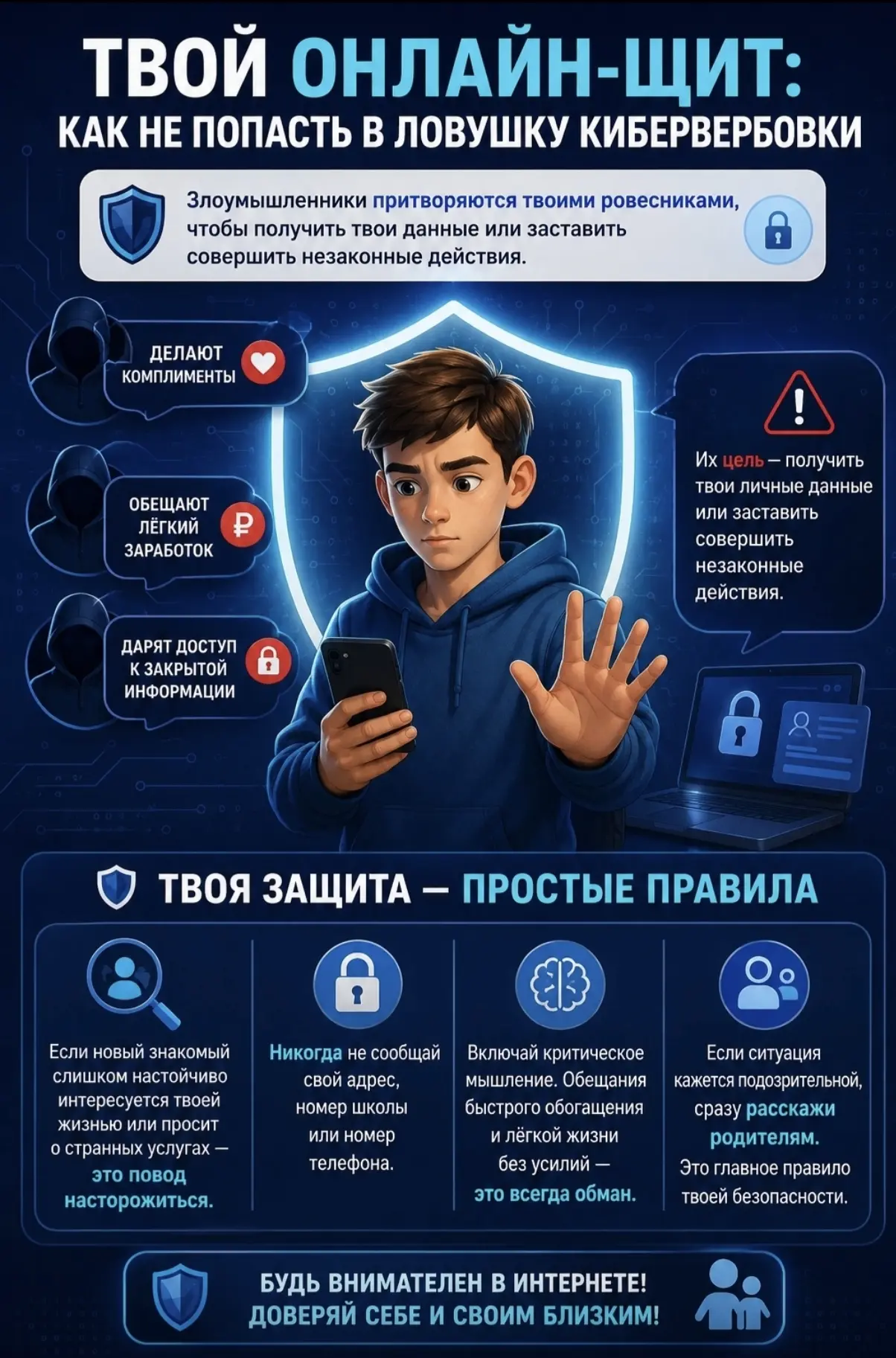 🛡️Ваш онлайн-щит: как не попасть в ловушку кибервербовки

Отлично ориентируетесь в интернете?  Не з