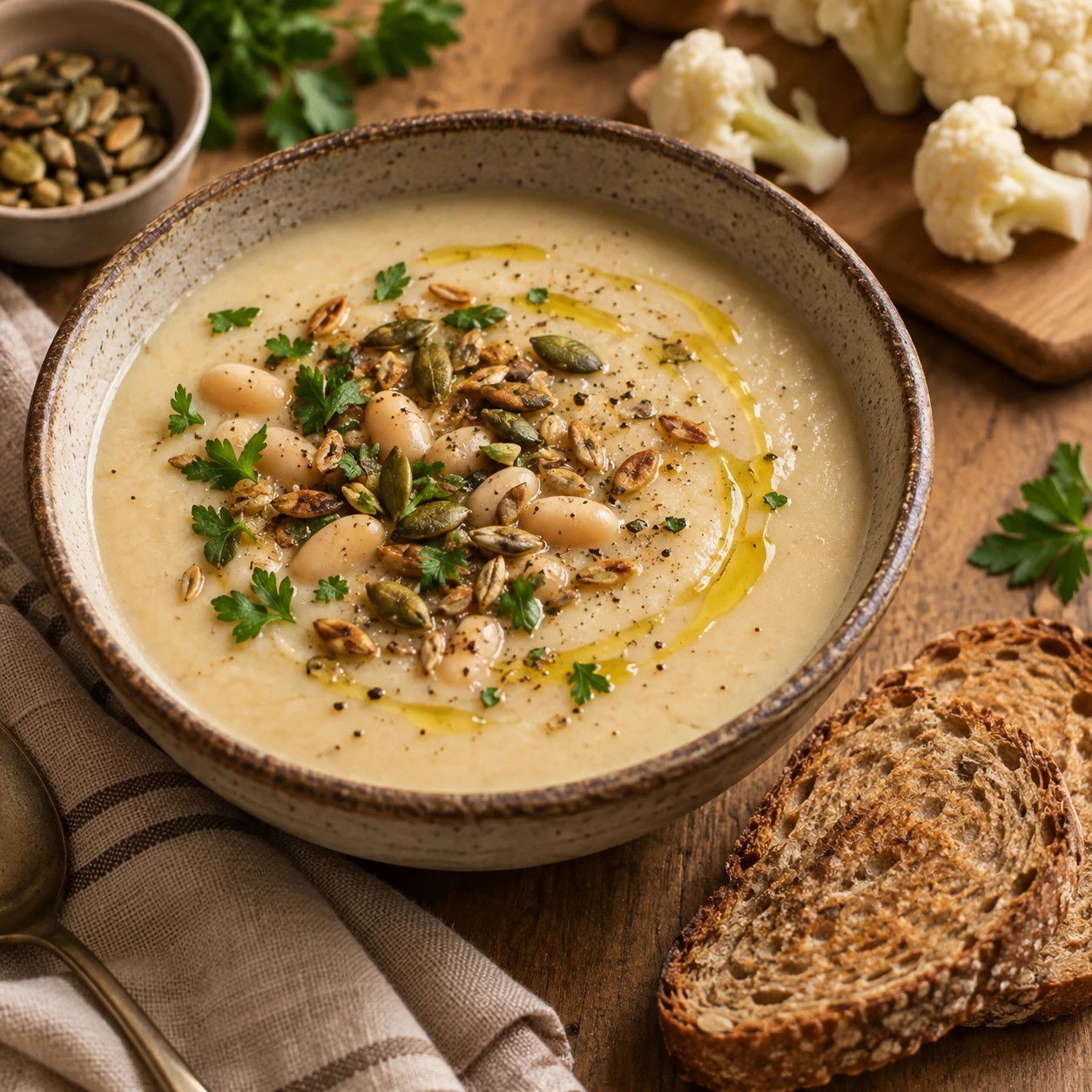 🥣 Крем-суп из цветной капусты и белой фасоли: нежный и сытный