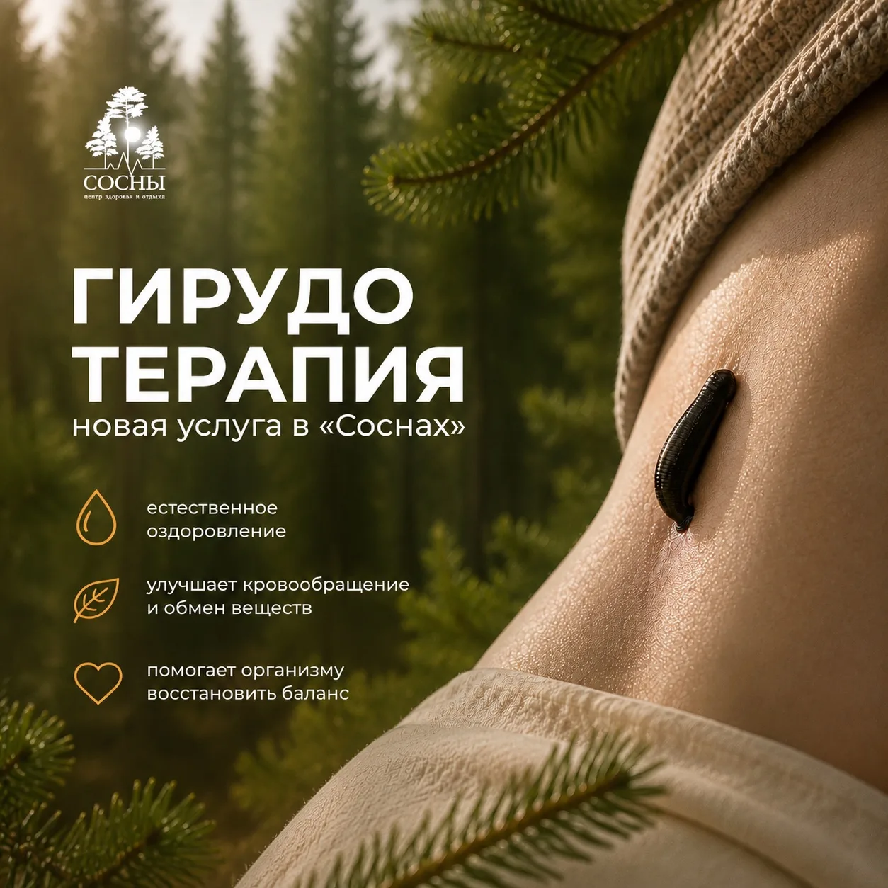 Новая услуга в ЦЗО «Сосны» - гирудотерапия

Гирудотерапия - это метод медицинского воздействия с исп
