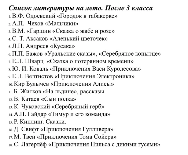 ##СПИСОК ЛИТЕРАТУРЫ НА ЛЕТО  ДЛЯ 1- 4 КЛАССОВ
