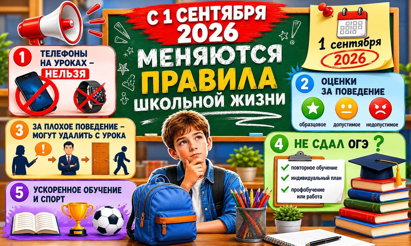 🚨 ВАЖНО: С 1 СЕНТЯБРЯ 2026 МЕНЯЮТСЯ ПРАВИЛА ШКОЛЬНОЙ ЖИЗНИ 📚