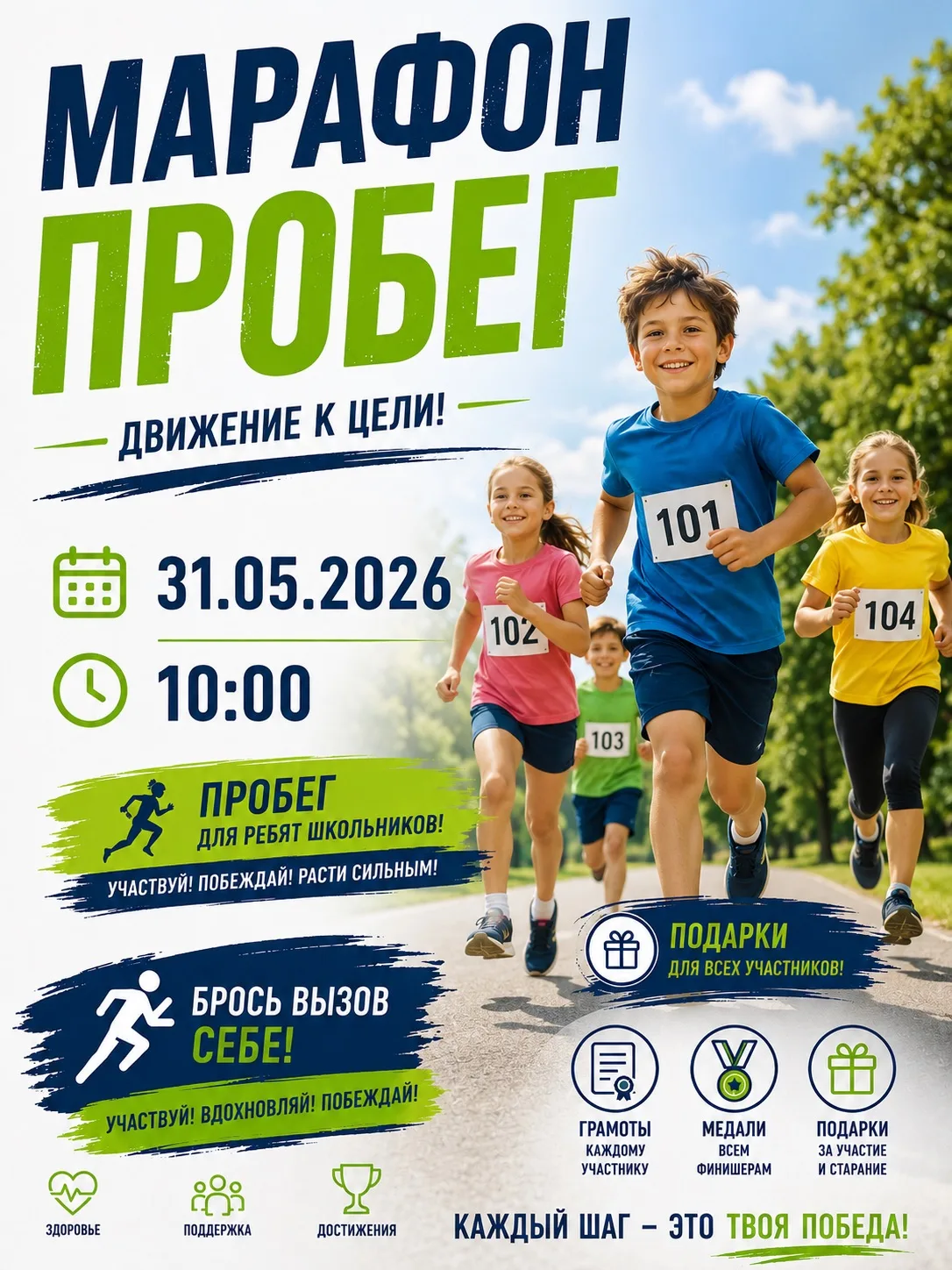 Добрый день, завтра 31.05.2026 состоится марафон, пробег для ребят,(только мальчики)возраст не имеет