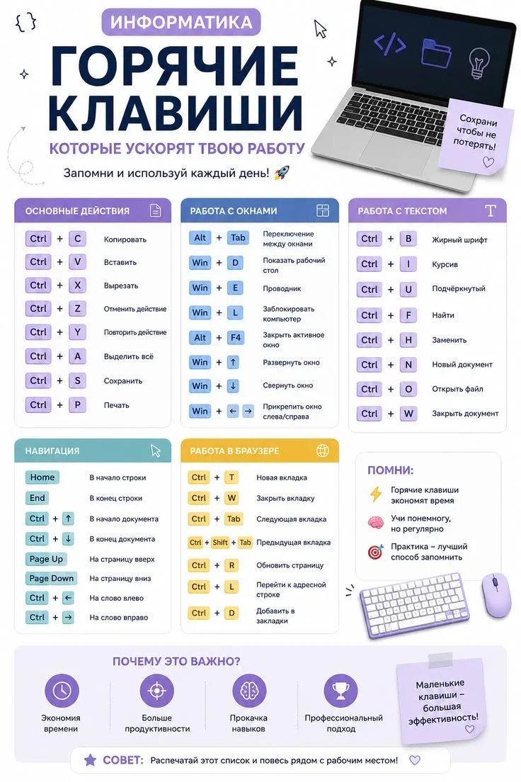 Сочетания клавиш, которые ускорят работу за компьютером👍