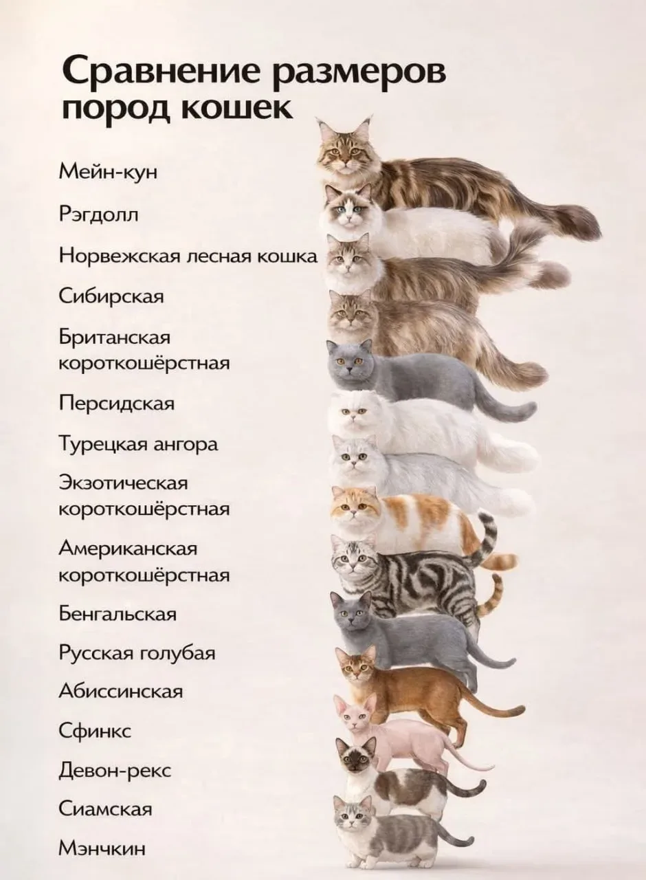 Сравнение размеров пород кошек