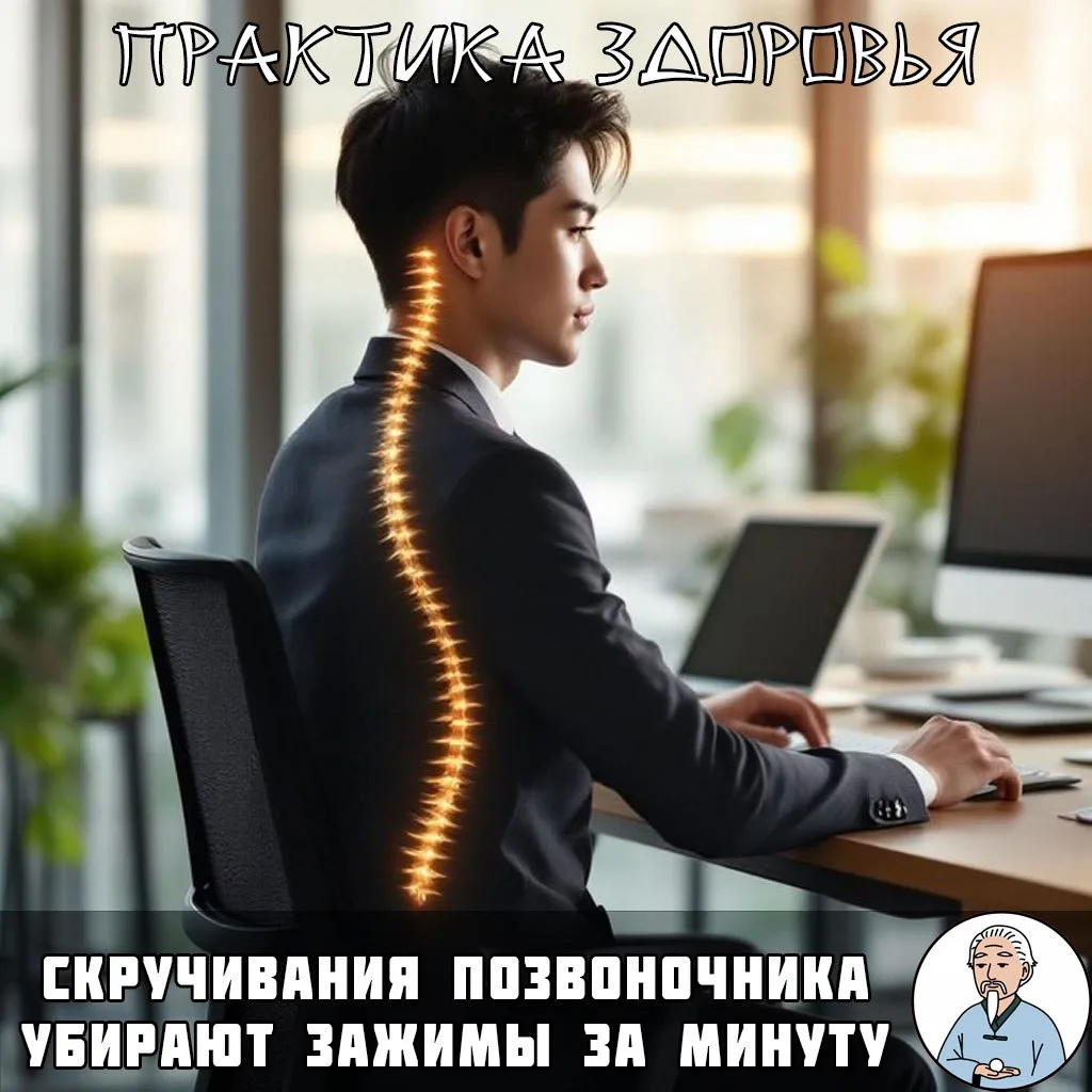 Упражнение "Взгляд дракона"  Сидячая работа создаёт блоки в позвоночнике — энергия Ци не течёт, появ