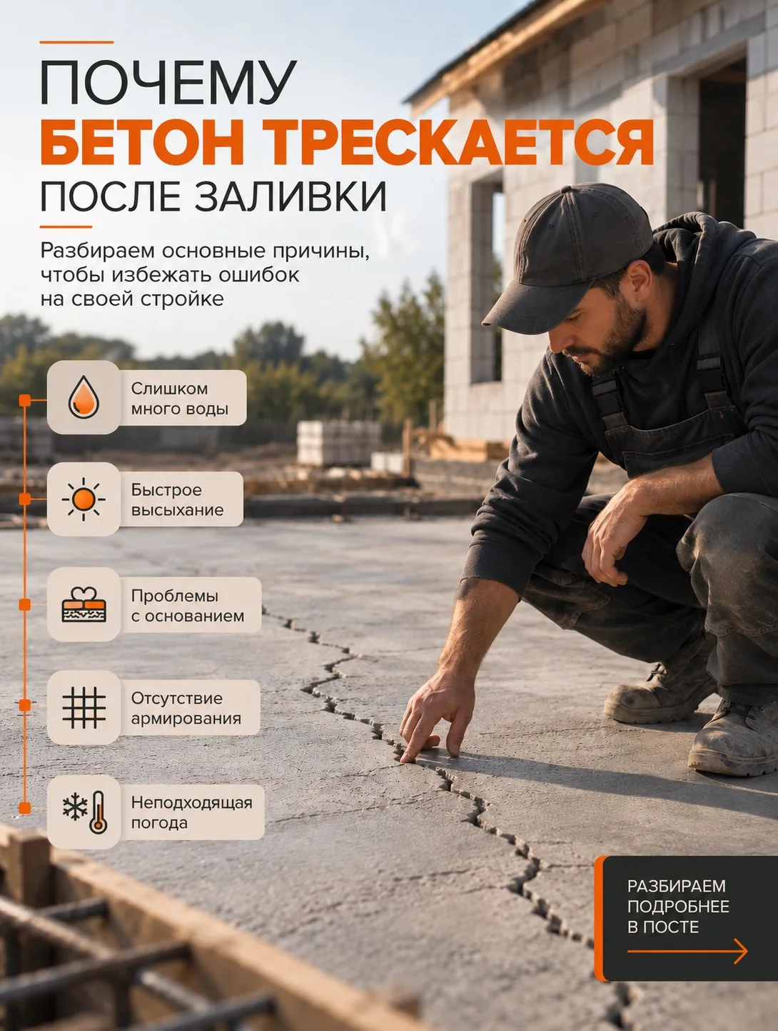 Почему бетон трескается после заливки