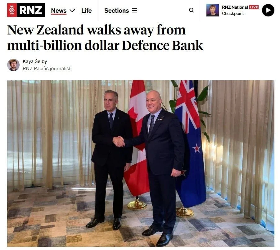 ‼️RNZ: Новая Зеландия отказалась от участия в оборонном банке НАТО