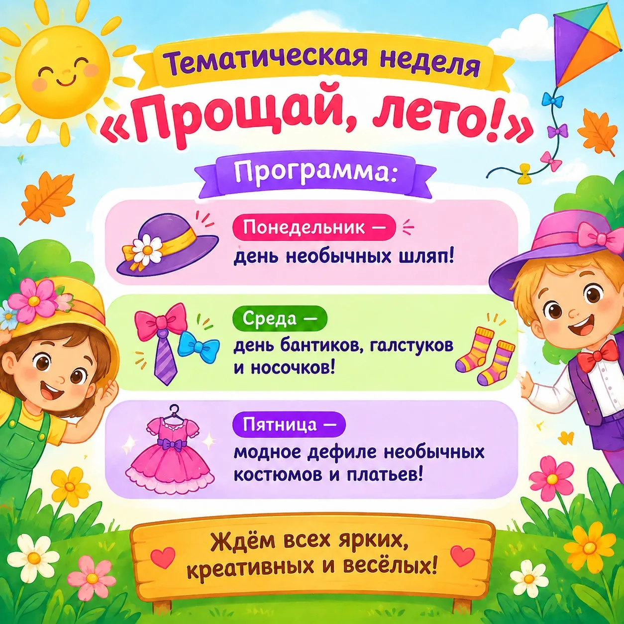 ☀️Уже завтра в нашем детском саду стартует тематическая неделя «Прощай, лето!»