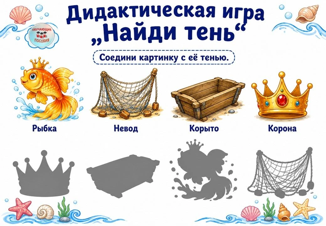 👀 Найди тень и вспомни предметы из сказки!