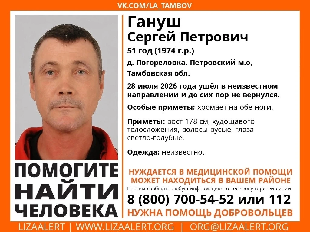 Внимание! Максимальный репост!
#Помогите_найти_человека!

Пропал #Гануш Сергей Петрович, 52 года, д.