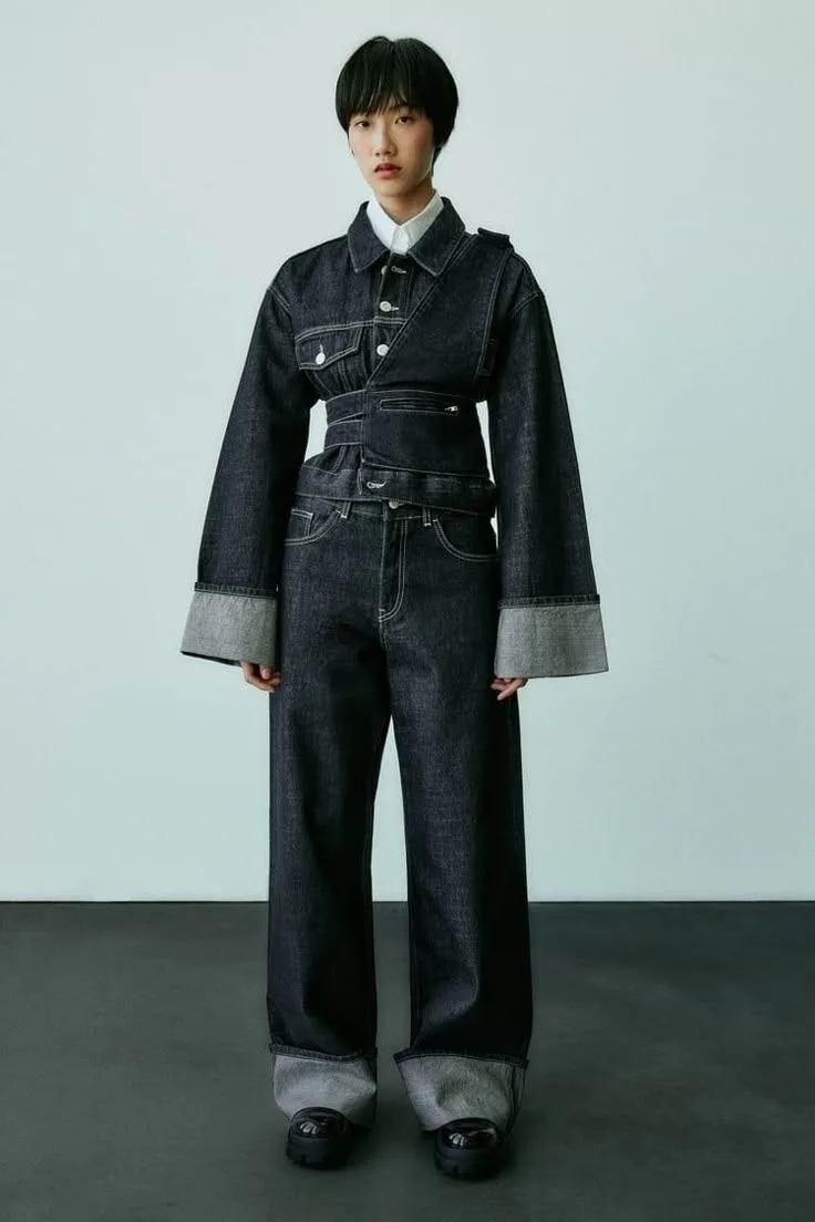 Selvedge-джинс в иссиня-черном оттенке с меланжевым эффектом.