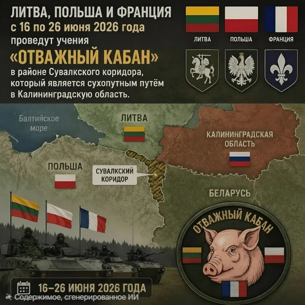 Видимо, под влиянием хохлов отважный кабан на эмблеме военных учений превратился в хрюшу.