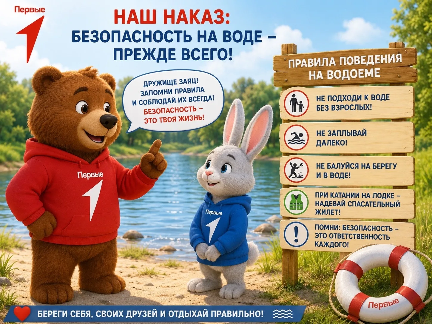 🐻🐰 На страже безопасности вместе с Первыми!

Мишка Движения Первых встретился с Зайцем, чтобы напо