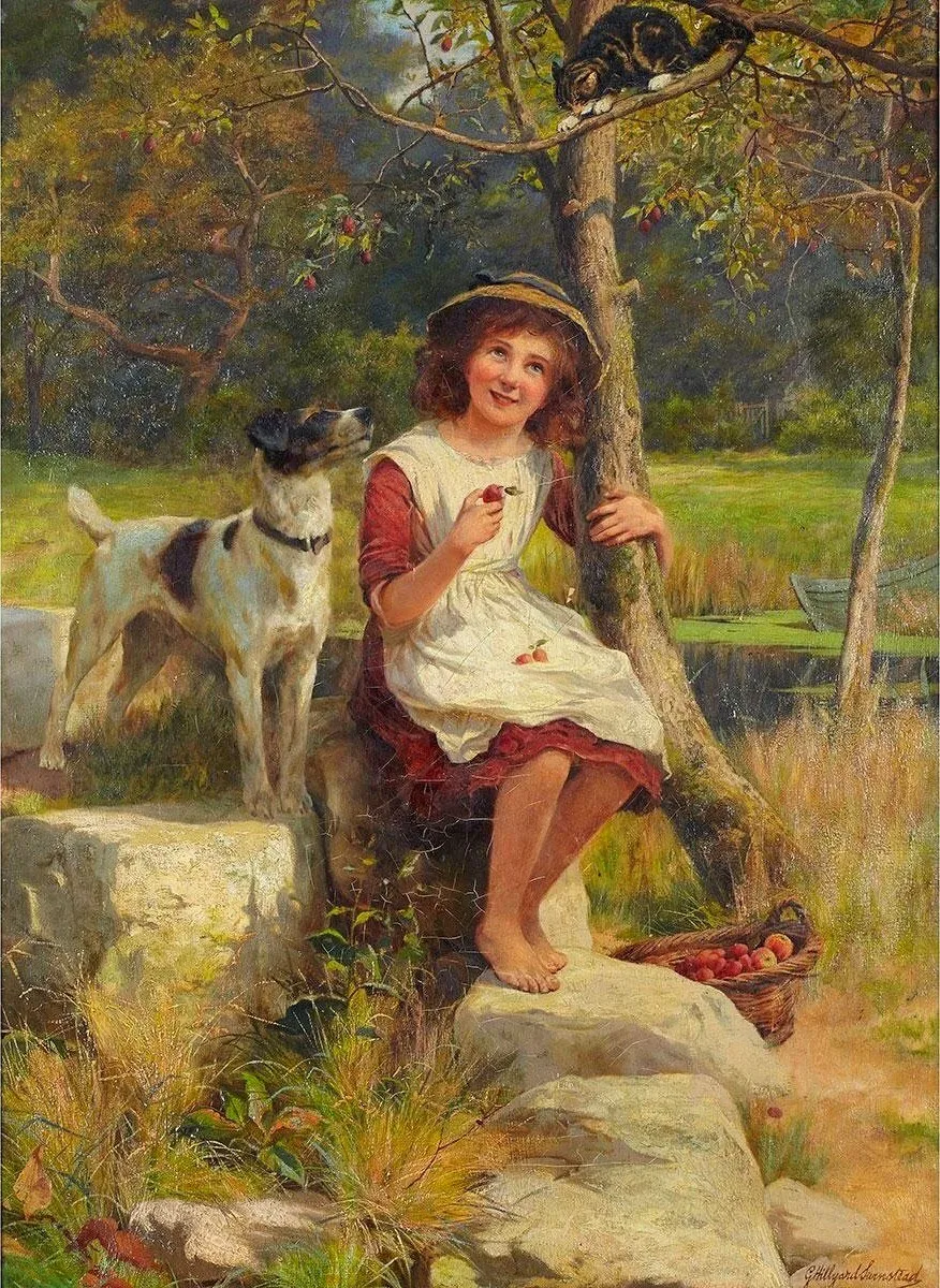 Сбор вишни. George Hillyard Swinstead (1860-1926), британский художник.
