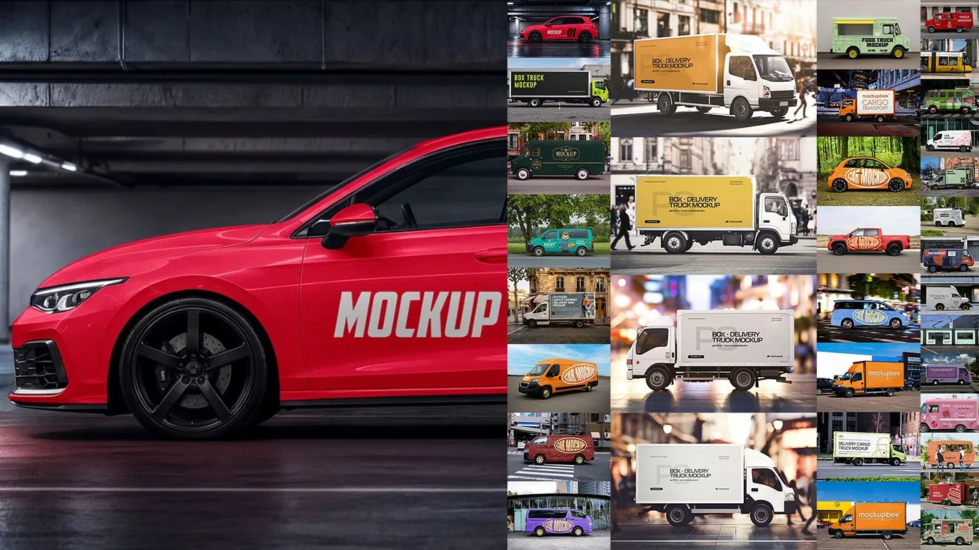 ► Мокапы различного транспорта | Trum Truck Van Car Vehicle PSD Mockups