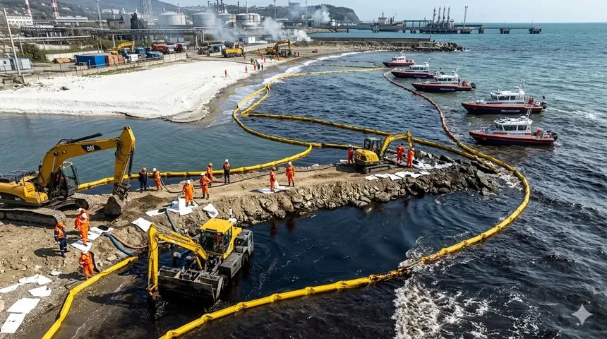 🔥 В результате ударов и пожаров в Туапсе произошел разлив нефтепродуктов в реку и акваторию Черного 