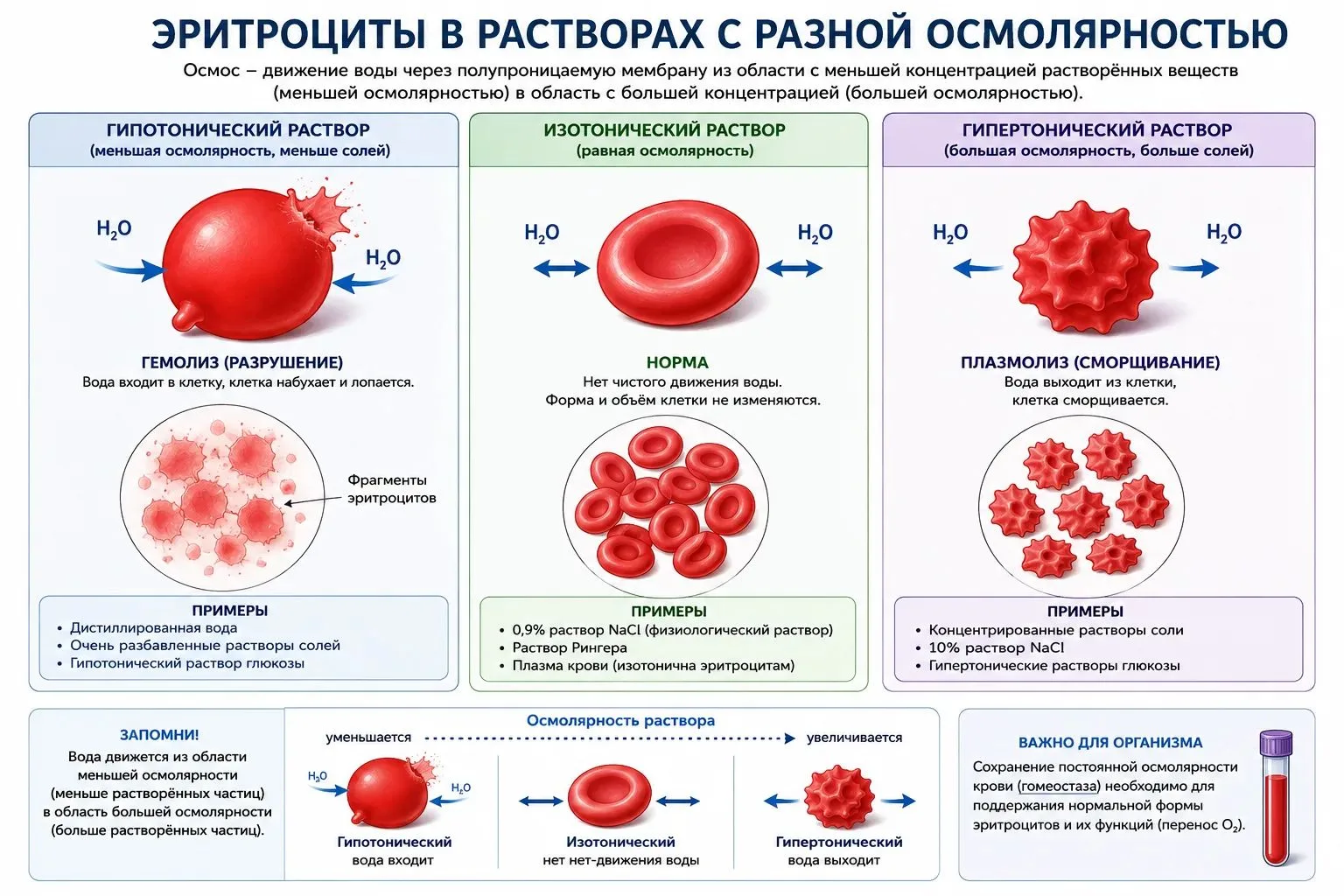 🧬 Осмолярность и клетки: почему в разных средах они ведут себя по‑разному?