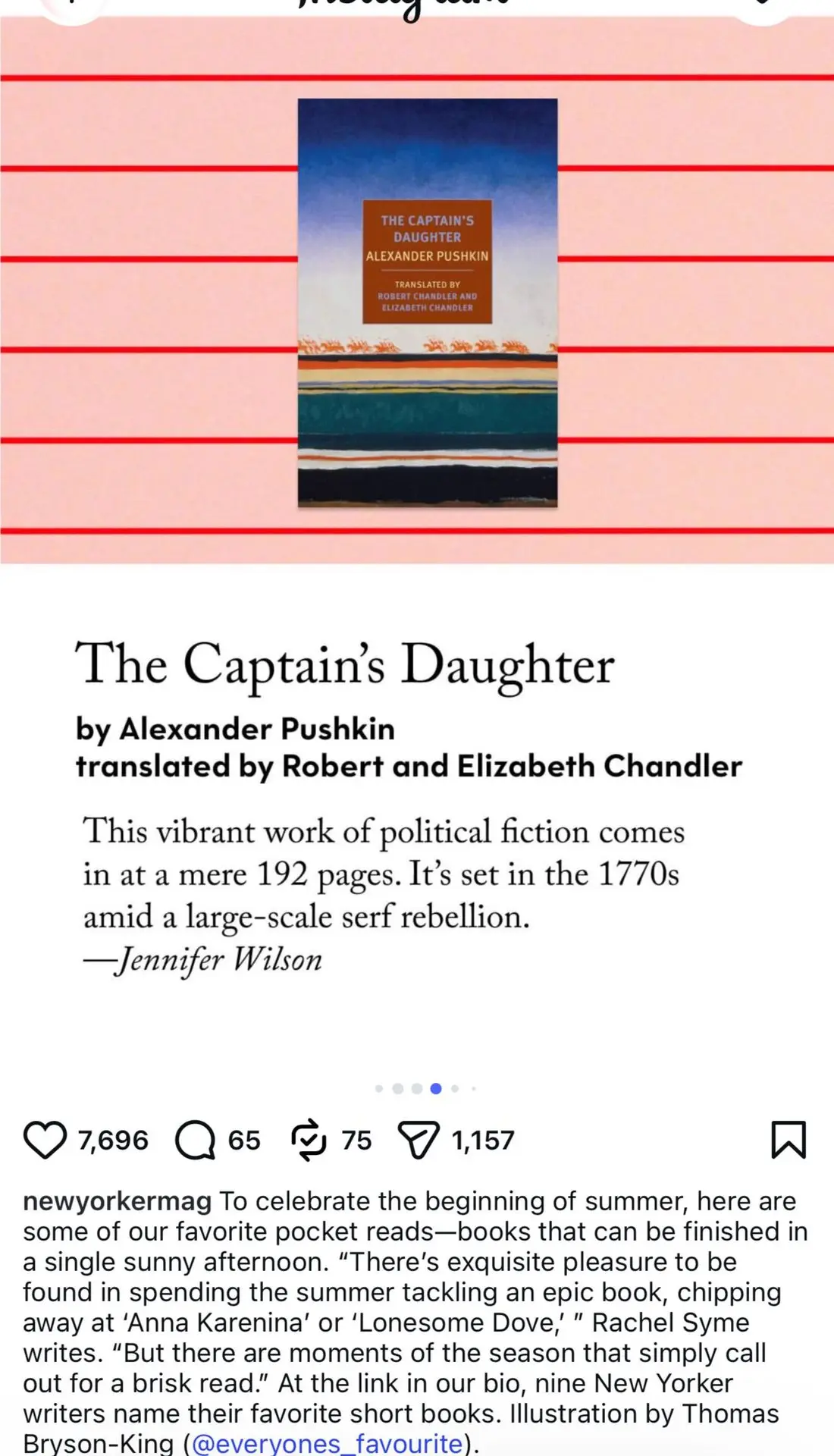 Журнал The New Yorker включил повесть Александра Пушкина в свою подборку для летнего чтения 

Мы пре