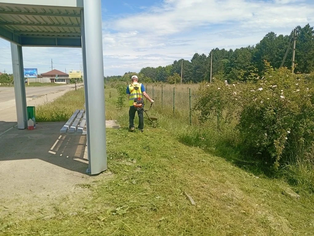 Работники МАУ "Сервис" провели покос сорной растительности по ул. Адыгейская пгт. Тлюст...