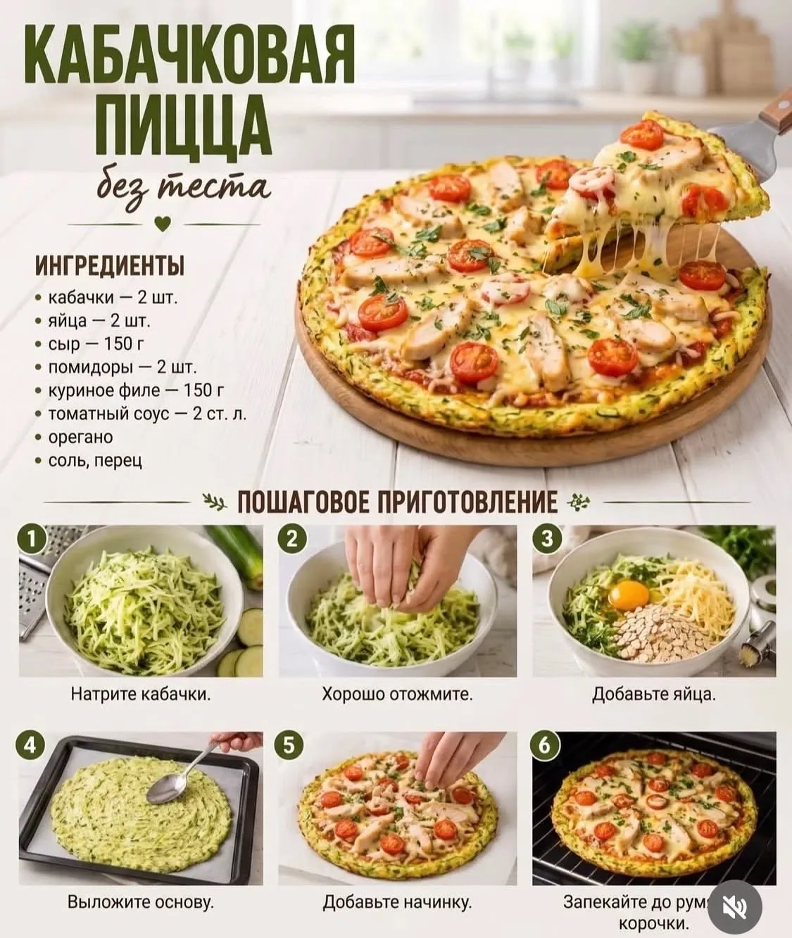 ПЕРВАЯ — КЛАССИЧЕСКАЯ НА ТЁРТОМ КАБАЧКЕ 🍕