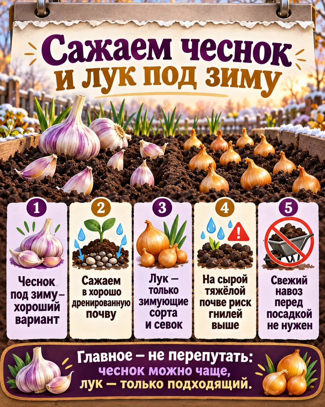 САЖАЕМ ЧЕСНОК И ЛУК ПОД ЗИМУ: ГЛАВНОЕ НЕ ПЕРЕПУТАТЬ