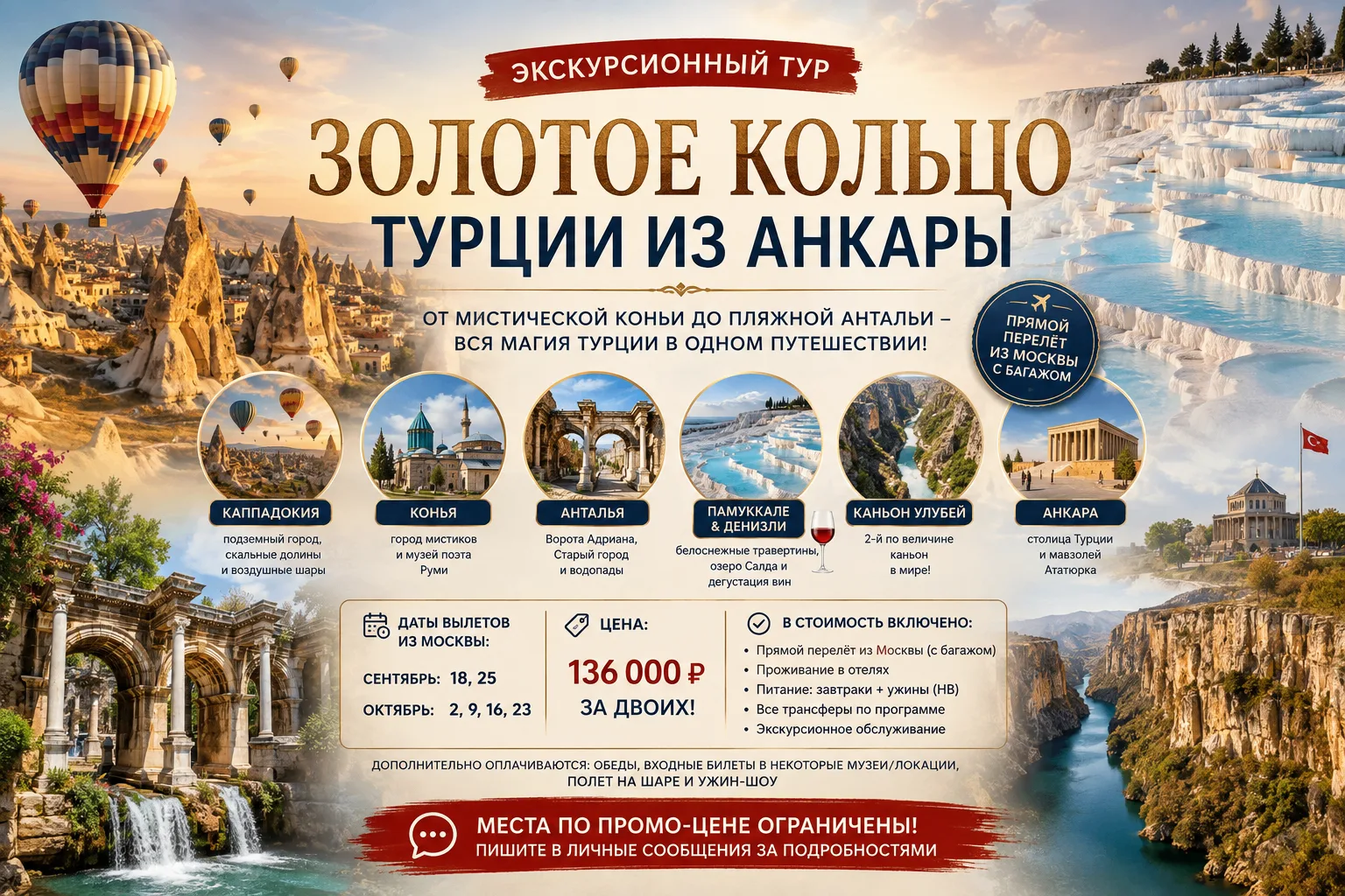 ✨ Экскурсионный тур: «Золотое кольцо Турции из Анкары» с перелетом из Москвы