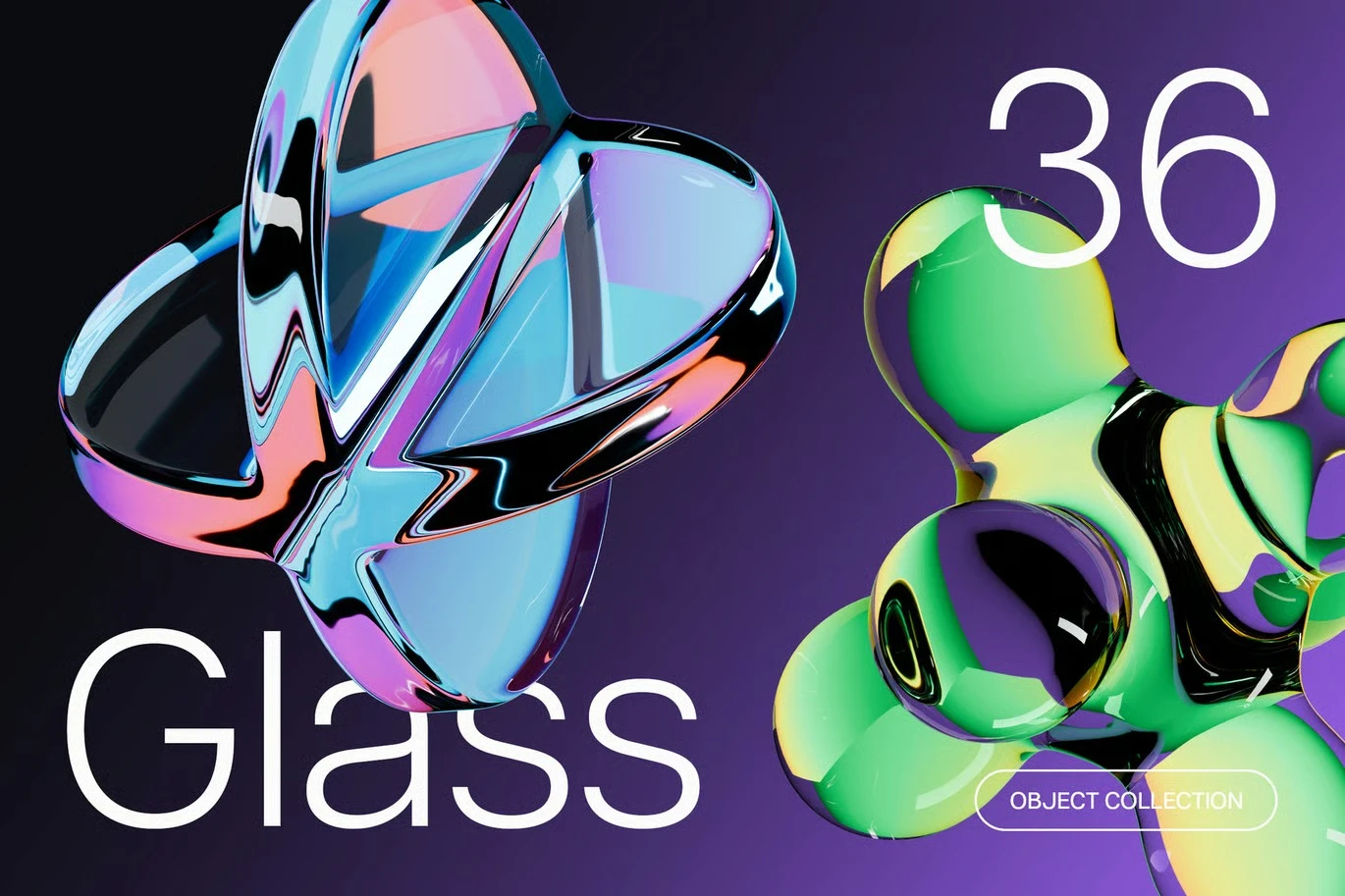 ✅ Prismatic Glass. 36 Abstract 3D PNG Elements