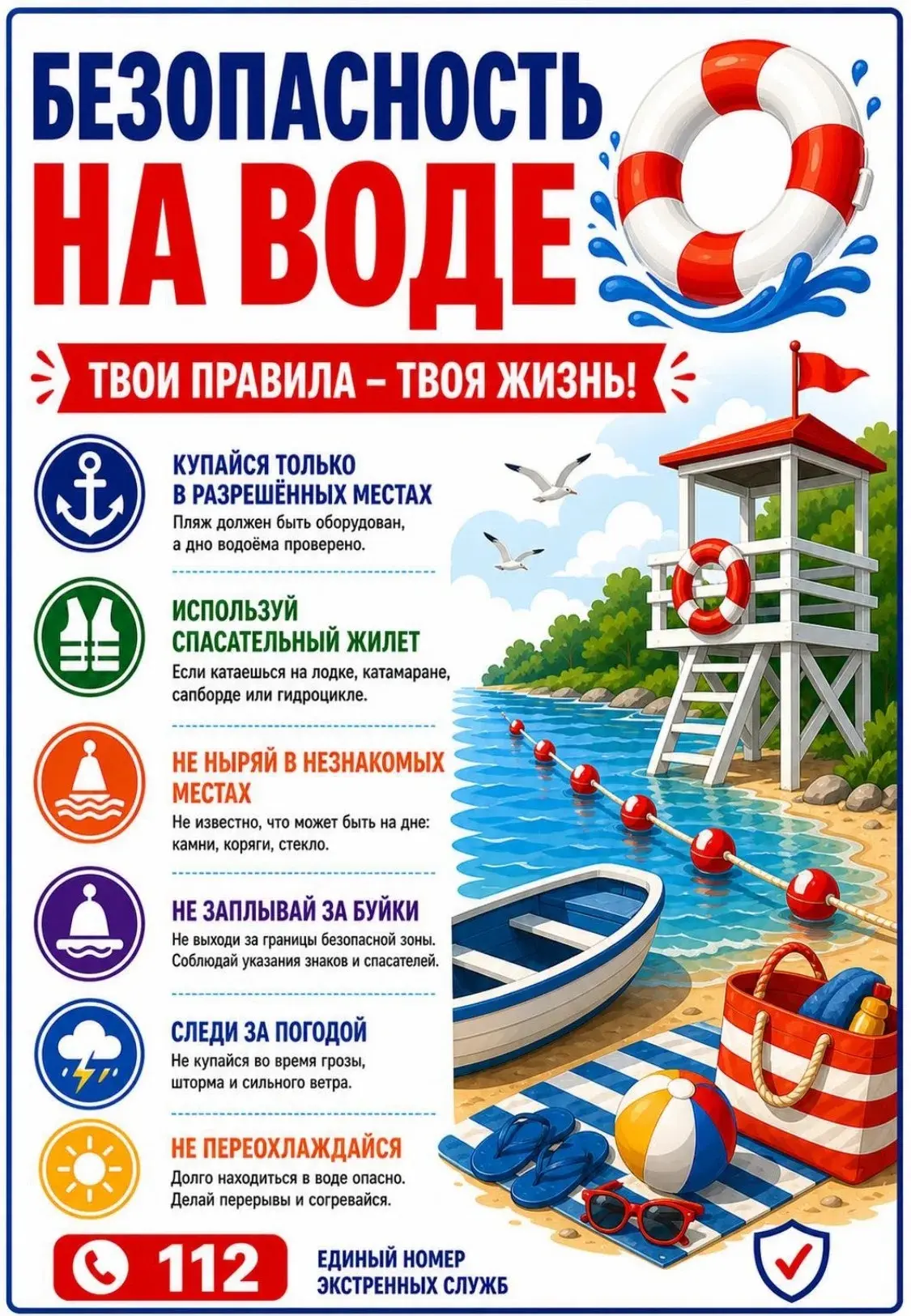 🌊 Безопасность на воде — это важно! 🌊

Лето — время прогулок у водоёмов, но вода может быть опасно