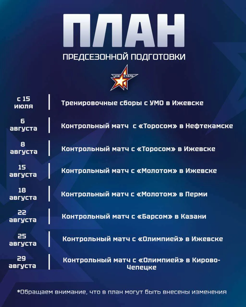 Изучаем план предсезонной подготовки «Ижстали» на сезон 2026/27!