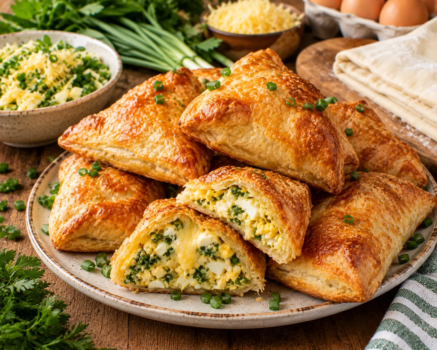 🥐 Пирожки-скороспелки с яйцом, луком и сыром — хрустящие, румяные и очень уютные! 🧀🌿